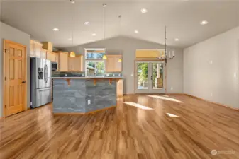 Kitchen and dining with French doors