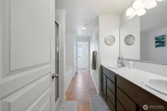 Primary bathroom with dual sinks