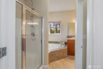Upstairs primary bath with separate shower