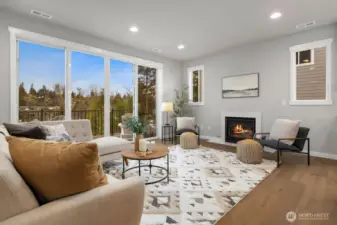 Great room on main level with cozy gas fireplace.