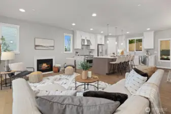 Great room on main level with cozy gas fireplace.