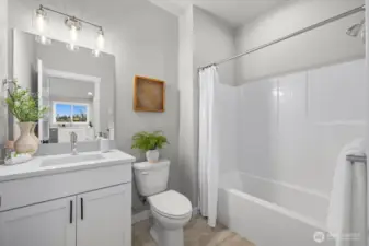 Full bath in lower level studio suite/ADU.