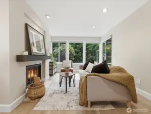 Living Room with Wood Burning Fireplace