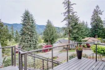 Upper deck with views over the neighborhood toward Lake Whatcom and the golf course.