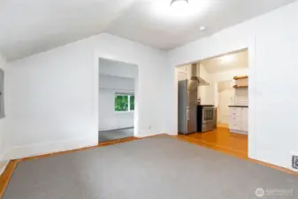 The space flows into the office space- could also be a flex guest bedroom.