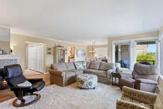 This open floor plan seamlessly integrates all the functionality of this home. The wall of closets in the entry hallway provides plenty of storage for coats and other items.