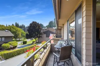 The extended balcony provides the perfect perch to overlook the grounds.