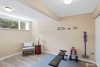 A large flex-room located on the lower level is a great place for a workout area, yoga sanctuary or a TV/Media space.