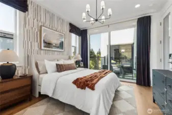 1st level Guest suite looking into the courtyard. Model Home pictures for illustration only. Colors and features may vary