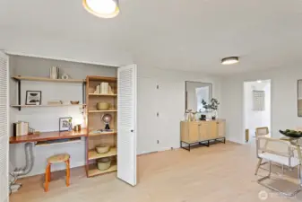 This surprise satellite office / pantry just off the kitchen will delight