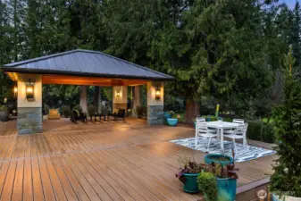 A cozy space to gather in the evening with shadow landscape lighting