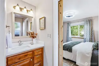 Beautiful updated quartz counters and fixtures.