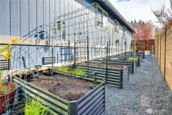 The south side of the home you will find raised beds to start growing your own!