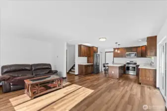 Open Concept Living room flows into Chef's kitchen