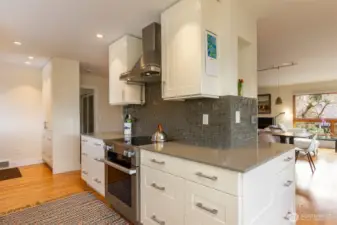 Remodeled Euro-style kitchen with high-end appliances, including Miele induction range.