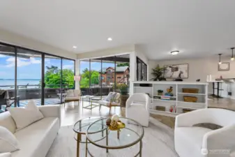 Sliders open from the living room and from the dining room making the covered deck and extension of your living space.