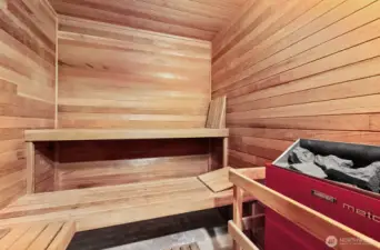 Sauna is adjacent to the gym.