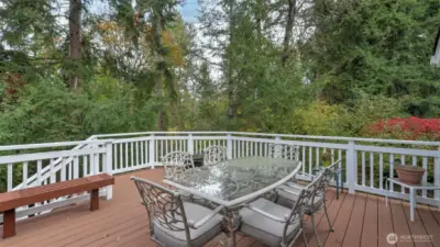 The deck off the back of the home was redesigned and rebuilt 4 years ago.  The views are private and relaxing.  It is a 2 tier deck creating plenty of space for all.