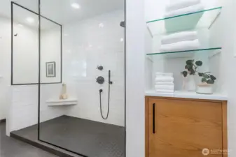 Primary bath with tiled shower on the Main Floor
