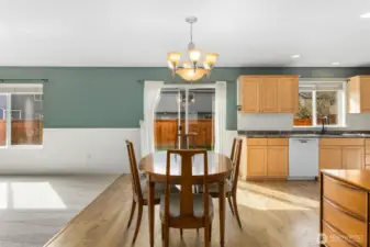 Dining area with sliding door out to the private back yard..
