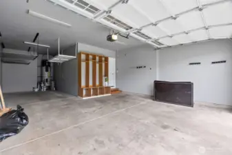 Extra deep garage with overhead storage.