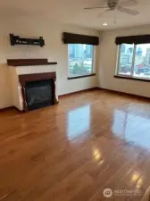 One of the two upper bedrooms with views and a fireplace