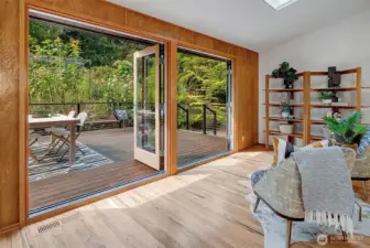 Open the French doors to connect your living room with back deck.