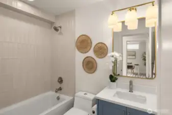 Guests also get a private ground level full bathroom. Carrying the luxury features that are found throughout the home.