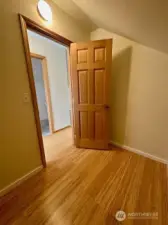 Walk-in closet looking out into hallway