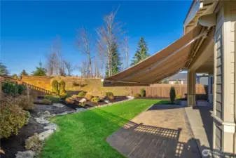 Motorized awning expands the covered outdoor space.