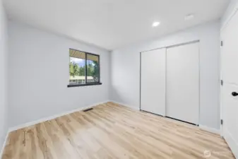 Looking at the home from the outside the window on the right above the garage.