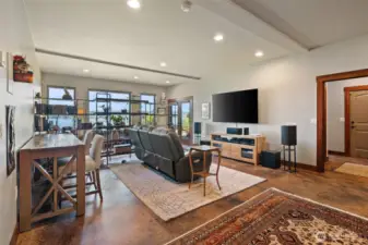 Lower level great room with plenty of natural light