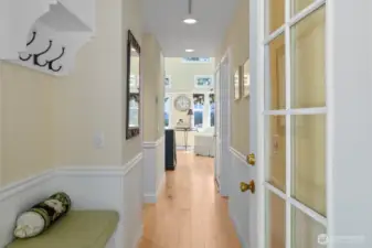 Front entry with bench and built-in coat rack w/ shelf