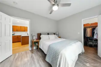 Primary bedroom is good sized with walk-in closet.