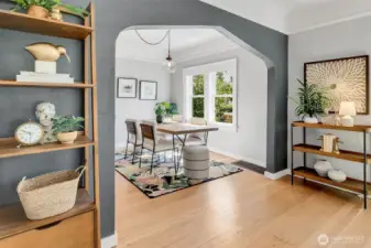 Living room flows into dining room.
