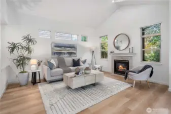 Living room with vaulted ceilings- ready for guests!