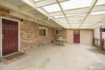 Covered porch with pass through from kitchen