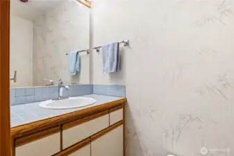 Main floor bathroom located in the hallway