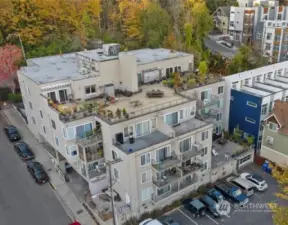 Aerial view of the top floor patio