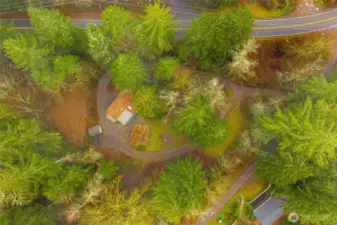Looking down on the 2 parcels where the cabin is