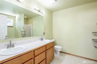 Primary bathroom with dual sinks