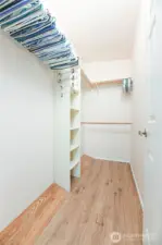 Walk-in closet with tilted shoe area~