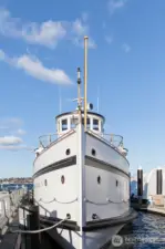 One of Lake Union’s many maritime treasures, this historic vessel recalls Seattle’s working waterfront past — part of the living backdrop just beyond the S.S. Guppy’s deck.