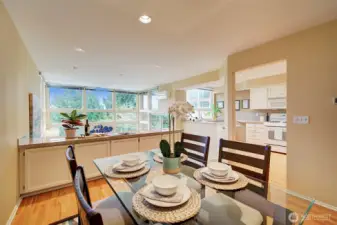 Main floor has an open plan with a spacious dining room.