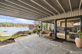 Covered lakeside patio