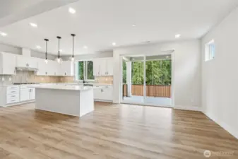 The view is from the greatroom looking towards the Nook & Kitchen. Pic of similar home, colors and materials may vary