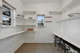 Legit walk-in pantry holds the Costco goods AND space for a desk.