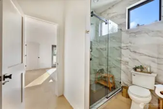 Upper level bathroom with walk in shower.