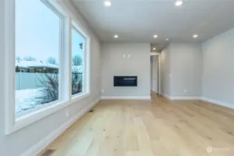 Family room with gas fireplace.