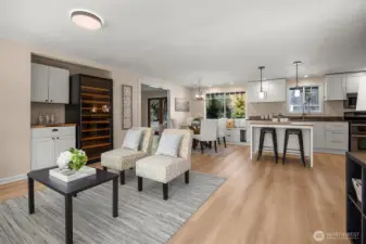Cook, dine, and relax—all within view in this open and connected design.